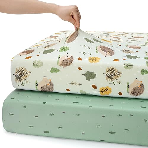 Baby Crib Sheets for Boys Girls Neutral, 2 Pack Crib Mattress Sheet for Standard Crib and Toddler Mattress, Super Soft Breathable Fitted Crib Sheet 52x28x8in (Green Hedgehog)