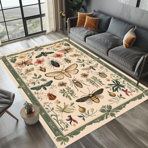 Insect Rug, Bugs Rug, Insect Print Rug, Insect Area Rug, Insects Rug, Beetle Print Rug, Insects Area Rug, Green Yellow Insect Pattern Rug