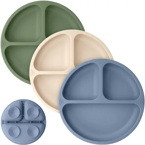 KeaBabies Suction Plates for Baby, Toddler - 3-Pack 100% Silicone Toddler Plates,Divided Baby Plates with Suction, Silicone Plates for Baby, Kids, BPA-Free, Microwave, Dishwasher Safe (Slate)