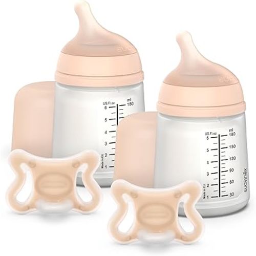 Suavinex Zero Zero Deluxe Newborn Starter Set Small Anti Colic Baby Bottle + Pacifier, No 1 Spanish Baby Bottle Brand, Minimizes Bottle Rejection & Nipple Confusion, Adaptable Flow - Fair