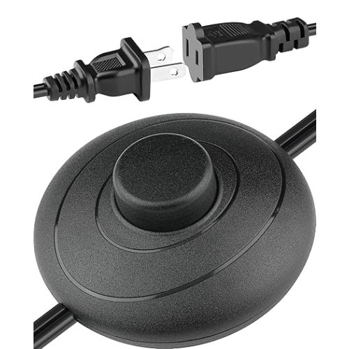 On/Off Extension Cord Foot Switch Pedal, Switch in Middle of Cord, 2-Prong Polarized Plug and Plug in Outlet AWG18 250VAC Step Switch Floor Lamp Christmas Tree Light Push Button Black