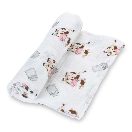 LollyBanks Cow Prints Baby Muslin Swaddle Blanket- 100% Muslin Cotton, 47"x47", 1 Pack