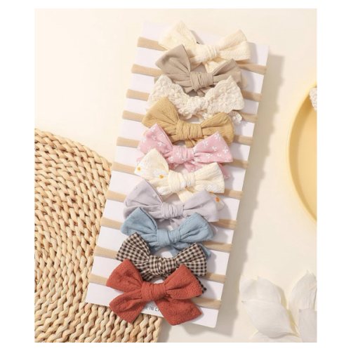 doboi 10PCS Baby Girls Headbands Hair Bows Nylon Linen Hairbands Handmade Hair Accessories for Newborn Infant Toddlers Little Girl and Kids