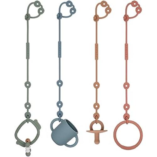 Toy Straps for Baby, Silicone Pacifier Clips, Silicone Adjustable Stretchable Pacifier Teether Straps for Strollers, High Chair, Cribs, Hanging Baskets, Car Seat, Shopping Trolley, BPA Free, 4 Pack