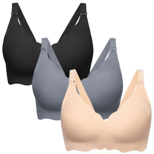 HBlife Nursing Bras for Breastfeeding, Seamless Maternity Bralette with Jelly Strip Uplift, 3 Pack