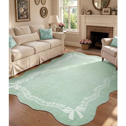 YIHOUSE 5x7 Area Rug Sage Green Bow Nursery Rug,Girls Bedroom Rug