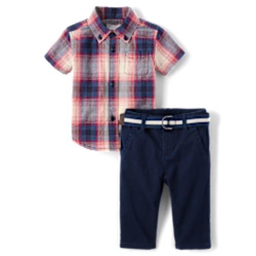 Baby Boys Plaid 2-Piece Outfit Set - Ruby