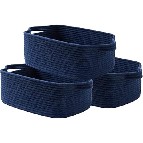 KALLAX Small Woven Basket, 14 x 10 x 5.6 Inches, Small Storage Baskets for Organizing, Gift Baskets Empty, Cute Rope Shelf Closet Storage Bins for Shelves, Dog Toy Basket, Navy Blue
