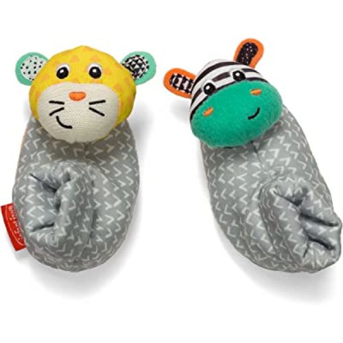 Infantino Foot Rattles, Zebra & Cheetah, Soft Baby Sock Rattles - Encourages Hand-Eye Coordination, Discovery Toy - Machine Washable