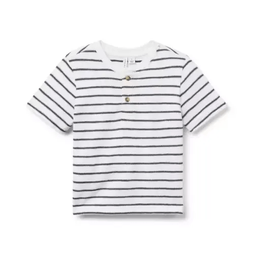 Boy Jet Ivory Stripe Striped Henley Tee by Janie and Jack