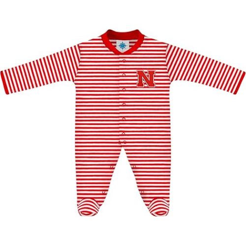 Creative Knitwear College Baby Striped Footed Romper - Team Logo, Multiple Colors, for Boys & Girls (0-9 Months)
