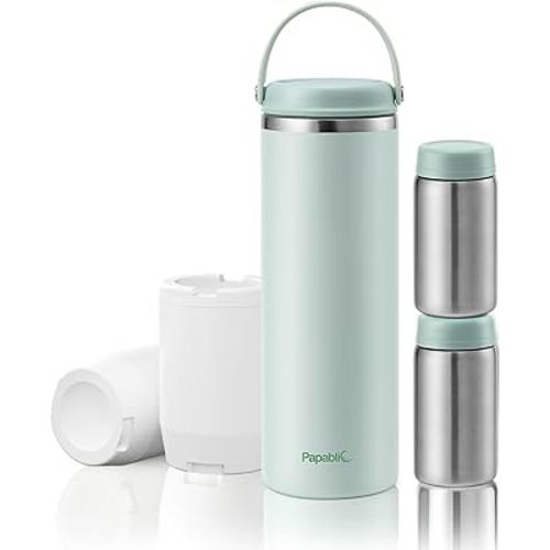 Papablic Innovative 360° CapsuleChill Breastmilk Cooler for 36H Safe Storage, 20oz Stress-Free Portable Breast Milk Chiller with 2pcs Stainless Steel Baby Bottles for Work & Travel, Mint Green