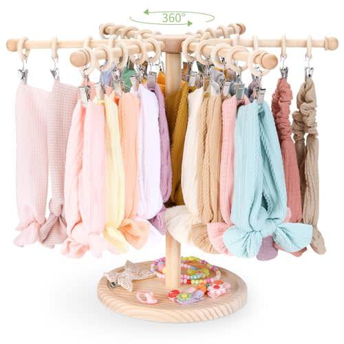 POVETIRE Headband Holder Bow Organizer for Girls,360 Rotating Hair accessories Organizer Storage Baby Headband Display Stand Hair Bow Rack for Toddler Nursery Decor