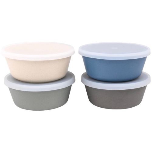 WeeSprout Bamboo Kids Bowls - 10 oz, Set of 4 (Pink, Green, Gray, & Beige)
