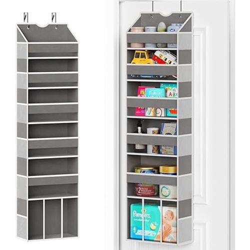 Over The Door Organizer Hanging - 6 Shelf Over Door Organizers with 6 Clear Front & 12 Side Pockets - Swing-proof 50LB Load Behind Door Storage for Closet Bedroom Bathroom Nursery Baby Essentials