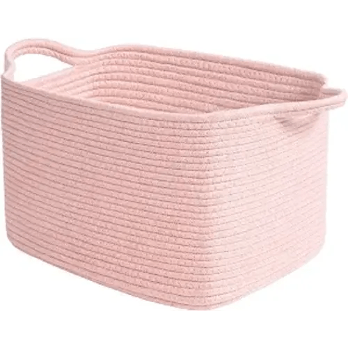 Goodpick Woven Storage Basket for Shelves, 13" x 10" x 9", Pink
