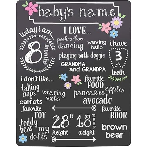 Tiny Ideas Baby's Monthly Chalkboard, Girl, Black