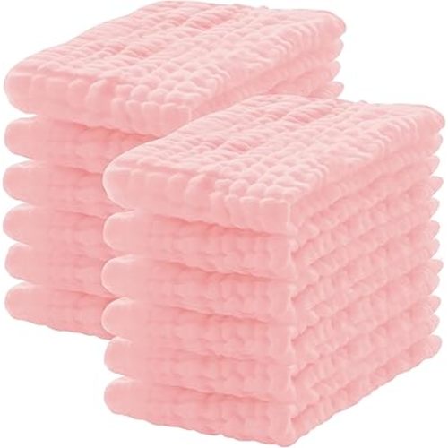 12 Pack Muslin Burp Cloths 100% Cotton Muslin Cloths Large 20''x10'' Extra Soft and Absorbent Baby Burping Cloth - Pink