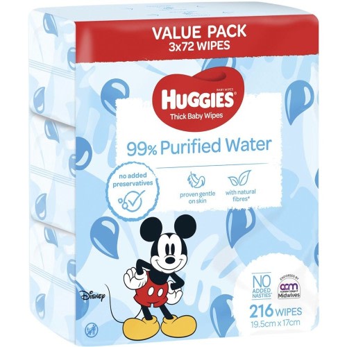 Huggies Baby Wipes 99% Water Wipes 3 X 72Pk | Wipes | Baby Bunting AU