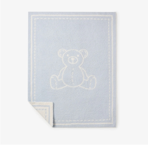 Pale Blue Teddy Bear Feather Knit Baby Blanket – Elegant Baby
