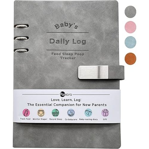 Baby Daily Log Book for New Parents - 2025 Newborn Essentials 0-6 Months for Both Single and Twins Track Feeding, Sleeping, Diaper Changes- Gift For New Parents Nanny - Infant Journal notebook for Baby Shower- A5 Grey