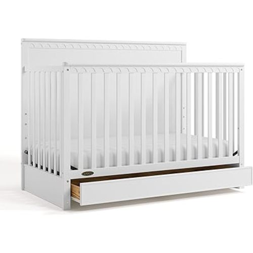 Graco Sasha 5-in-1 Convertible Crib with Storage Drawer (White) – GREENGUARD Gold Certified Baby Crib Crafted from Wood, Converts to Toddler Bed, Daybed, and Full-Size Bed