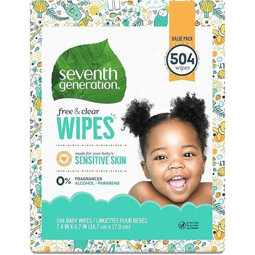 Seventh Generation Baby Wipes with Snap Seal Sensitive Protection Diaper Wipes 504 Count