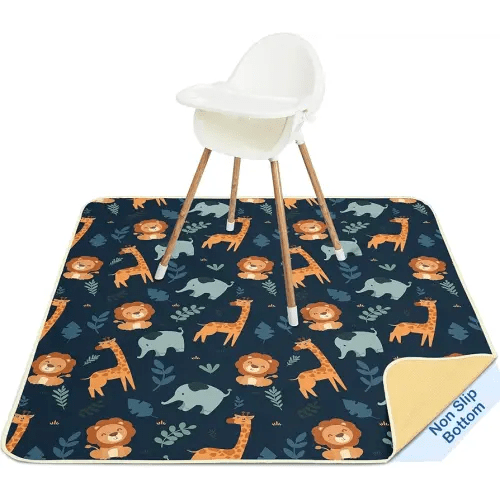 Basumee Splat Mat High Chair Mat Waterproof Baby Play Splat Mat for Under High Chair Food Catcher Highchair Mat for Floor Non Slip Bottom, Dark Blue Giraffe
