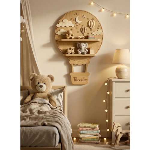 Hot Air Balloon Shelf, Nursery Wall Decor, Baby Room Floating Shelf, Personalized Kids Shelf