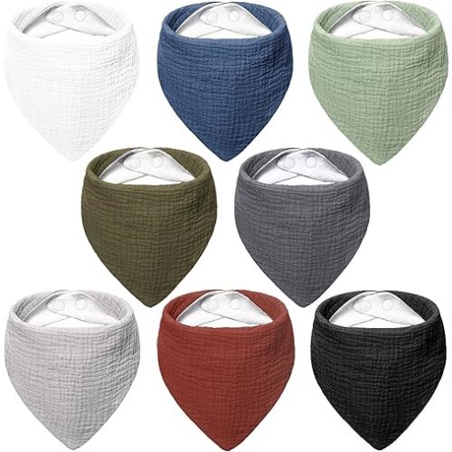 Bearmoss Muslin Baby Bibs 8 Pack Soft Bandana Bibs for Drooling & Teething, Absorbent Burp Cloths with Adjustable Snaps