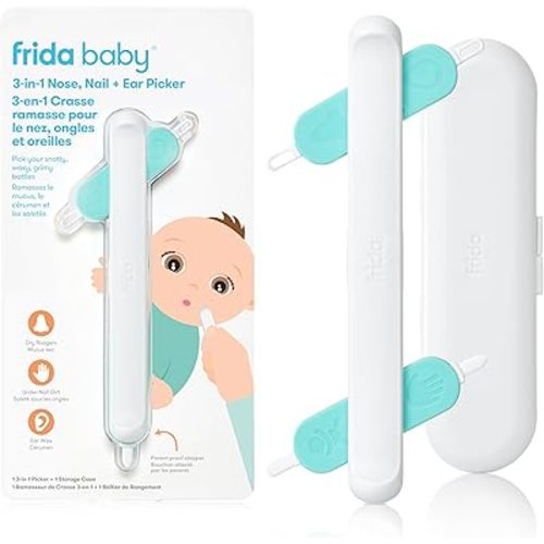 Frida Baby 3-in-1 Nose, Nail + Ear Picker| Baby Ear Cleaner + Baby Nose Cleaner and Nail Tool for Babies + Toddlers, Safely Clean Baby's Boogers, Ear Wax & More