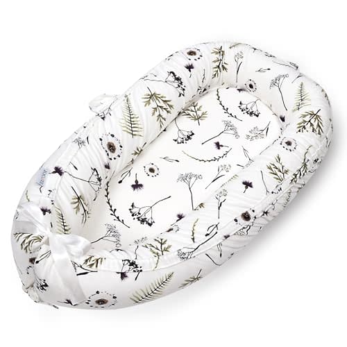 Beisurznga Baby Lounger, Ultra Breathable Cotton Soft Baby Newborn Lounger, Portable Lightweight Adjustable Infant Floor Seat for Travel, Newborn Essentials Baby Registry Search(Forest)