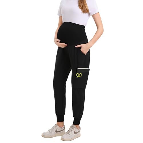 Maternity Scrub Jogger Pants for Women Pregnant Doctor Uniform Pant Nurse Scrub w/ 6 Pockets