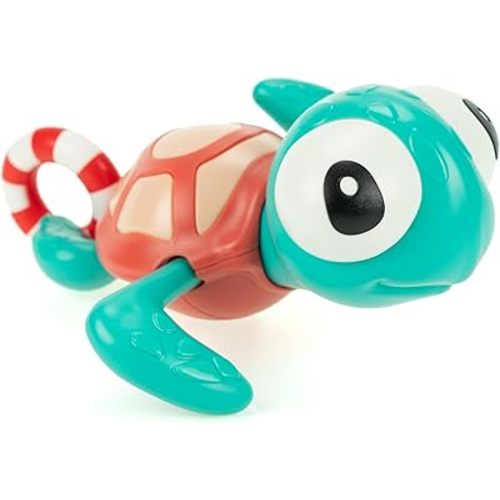 DUCKBOXX XX Pull-String Swimming Sea Friends Bath Toy, No Battery Mold-Free Anti-Rust Interactive Montessori Toy for Kids (Turtle with Swim Ring)