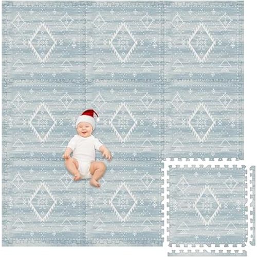 Play Platoon Non-Toxic Large Kids Play Mats for Floor, 9 Tiles, 72 x 72 inch - Extra-Thick Foam Tiles, 24 x 24 inch Puzzle Mat Pieces, Neutral Playmat for Toddlers & Childrens Playroom – Saguaro Print
