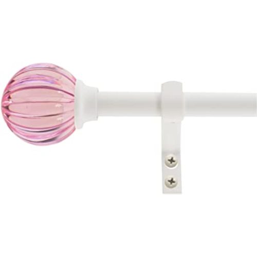 Decopolitan 5/8" Fluted Ball Curtain Rod Set, 48 to 86 Inches, Pink