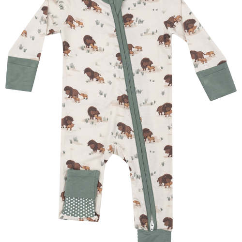 2-Way Zip Romper, Bison Families