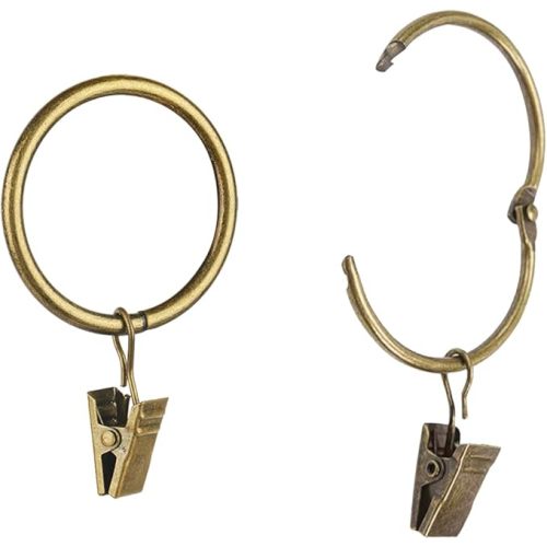 Yrhrol 40 Pcs Openable Curtain Clips with Rings Antique Brass 1.5Inch Strong Metal Decorative Curtain Clip, Rustproof Drapery Clip Rings Curtain Rod Clips Hangers for Bathroom, Living and Guest Room