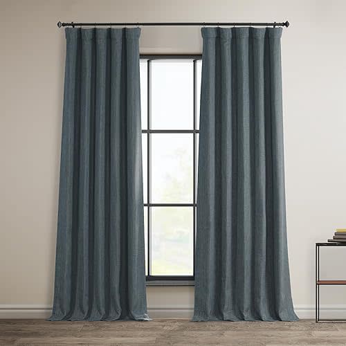 HPD Half Price Drapes - Faux Linen Curtains for Living Room (1 Panel) - 50W X 96L - Textured Room Darkening Curtains for Bedroom 96 Inches Long - Drapes for Home Decor, Reverie Blue