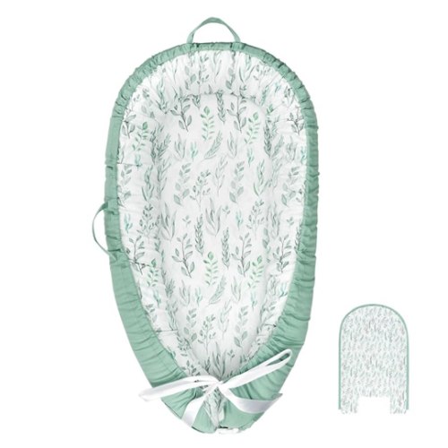 DILIMI Baby Lounger Cover, Cotton Baby Nest Replacement Cover for Girls Boys, Soft Breathable Reversible Newborn Lounger Cover, Green Leaf (Only Cover)