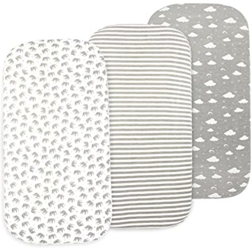 Baby Bassinet Sheet Set for Boy and Girl, 3 Pack Organic Jersey Cotton Universal Fitted Bedding Cover for Oval, Hourglass & Rectangle Bassinet Mattress, Fitted Sheets Size 32 x 16 x 4 Inches