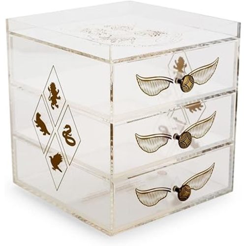 Ukonic Harry Potter Snitch Acrylic Beauty Organizer Jewelry Box Display Case Container - Trinket Tray For Necklaces, Rings, Bracelets - Home Decor Room Essentials - Wizarding World Gifts