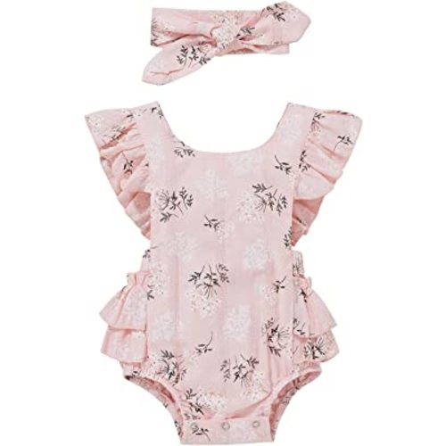MA&BABY Baby Girls Sleeveless Cotton Floral Square Neck Leotard Romper 3 6 9 12 18 Months