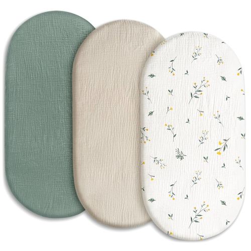 Amazon.com: Gllquen Baby Muslin Bassinet Sheets 3 Pack, Breathable Elastic Cozy Fitted Cotton Bassinet Mattress Sheet for Baby Boy Girls, Fit for Hourglass Oval Rectangular Cradle Pad Sheets 33"x17" (Green) : Baby