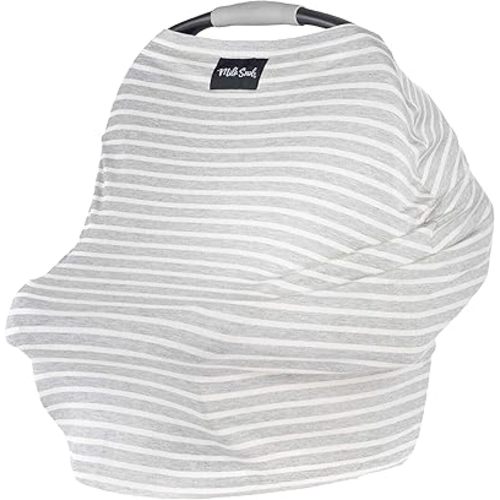 Milk Snob Original 5-in-1 Cover - Added Privacy for Breastfeeding, Baby Car Seat, Carrier, Stroller, High Chair, Shopping Cart, Lounger Canopy - Newborn Essentials, Nursing Top, Heather Gray Stripe
