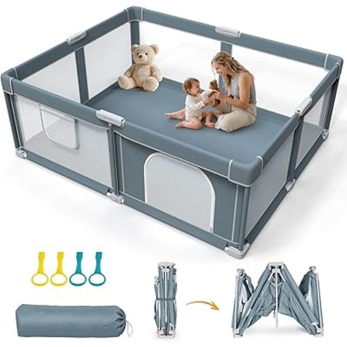 Foldable Baby Playpen - 71"×59" Collapsible Play Pen for Babies and Toddlers - Indoor Outdoor Foldable Play Yard with 4 Handles - Folding Baby Playpen with Bag Portable Travel Play Yard