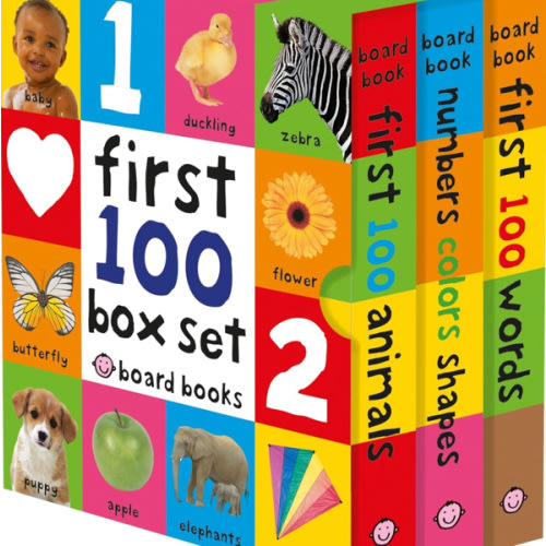 First 100 Board Book Box Set (3 books): First 100 Words, Numbers Colors Shapes, and First 100 Animals