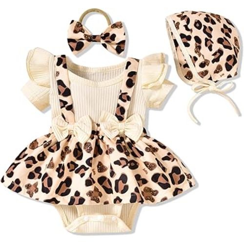 Unutiylo Preemie Newborn Baby Girl Clothes Romper Suspender Dress Summer Outfits Ruffle Short Sleeve Set