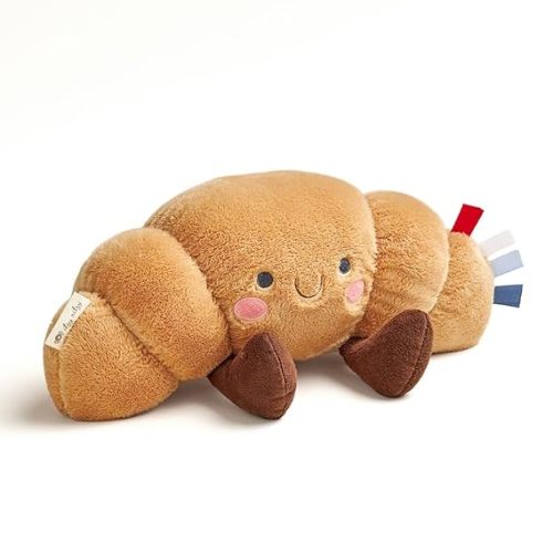 Itzy Ritzy Snuggles Plush Toy – Soft Stuffed Animal for Babies, Kids & Adults – Sensory Ribbons & Textured Fabrics for Tactile Play – Cozy & Cuddly Companion for Newborns & Up (Croissant)