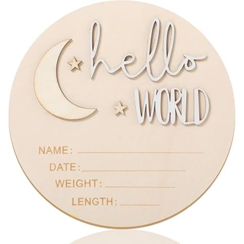 lusofie Baby Announcement Sign Wooden Moon And Stars Welcome Baby Sign For Baby Announcement Birth Announcement Sign For Hospital(White)